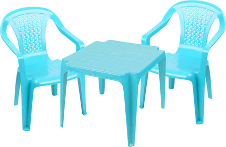 Sunnydays Kinderstoelen 4x met tafeltje set - buiten/binnen - blauw - kunststof - Kinderstoelen