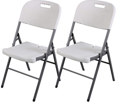 Sunnydays Klapstoel - 2x - met pvc zitting - wit - 44 x 45 x 86 cm - metaal