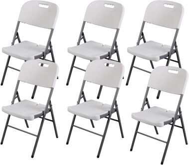 Sunnydays Klapstoel - 6x - met pvc zitting - wit - 44 x 45 x 86 cm - metaal