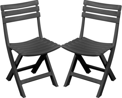 Sunnydays Klapstoel voor buiten/binnen - 2x - donkergrijs - 41 x 79 cm - stevig kunststof - Bijzet stoelen