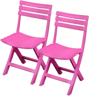 Sunnydays Klapstoel voor buiten/binnen - 2x - roze - 41 x 79 cm - stevig kunststof - Bijzet stoelen - Klapstoelen