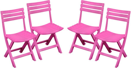 Sunnydays Klapstoel voor buiten/binnen - 4x - roze - 41 x 79 cm - stevig kunststof - Bijzet stoelen