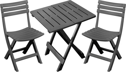 Sunnydays Klapstoelen 2x met bijzettafeltje set - buiten - donkergrijs - kunststof