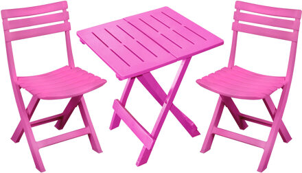 Sunnydays Klapstoelen 2x met bijzettafeltje set - buiten - roze - kunststof - Klapstoelen