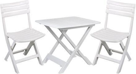 Sunnydays Klapstoelen 2x met bijzettafeltje set - buiten - wit - kunststof