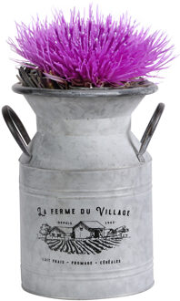 Sunnydays Melkbus vorm vaas/container - Zink - zilvergrijs - 18 x 26 cm - Decoratie/droogbloemen/takken
