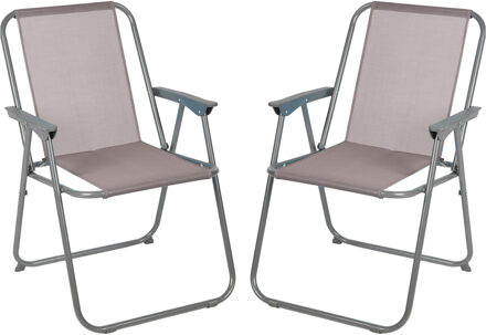 Sunnydays Picnic camping/strand stoel - 2x - aluminium - inklapbaar - beige - L53 x B55 x H75 cm - Campingstoelen