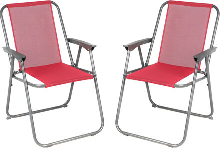 Sunnydays Picnic camping/strand stoel - 2x - aluminium - inklapbaar - roze - L53 x B55 x H75 cm - Campingstoelen