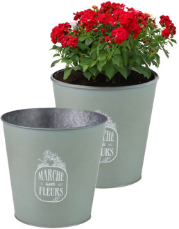 Sunnydays Plantenpot/bloempot emmer voor buiten - 2x - zink - jadegroen - D23 x H22 cm
