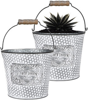 Sunnydays Plantenpot/bloempot emmer voor buiten - 2x - zink - zilver - D17 x H14 cm