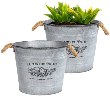 Sunnydays Plantenpot/bloempot emmer voor buiten - 2x - zink - zilver - D38 x H31 cm