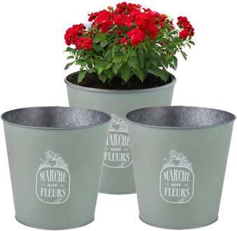 Sunnydays Plantenpot/bloempot emmer voor buiten - 3x - zink - jadegroen - D23 x H22 cm