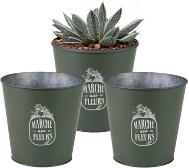 Sunnydays Plantenpot/bloempot emmer voor buiten - 3x - zink - legergroen - D23 x H22 cm