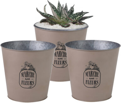 Sunnydays Plantenpot/bloempot emmer voor buiten - 3x - zink - taupe - D23 x H22 cm