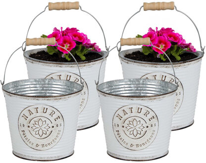 Sunnydays Plantenpot/bloempot emmer voor buiten - 4x - zink - ivoorwit - D17 x H14 cm