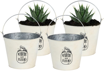Sunnydays Plantenpot/bloempot emmer voor buiten - 4x - zink - ivoorwit - D24 x H19 cm