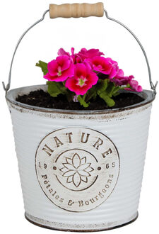 Sunnydays Plantenpot/bloempot emmer voor buiten - zink - ivoorwit - D17 x H14 cm