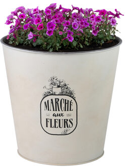 Sunnydays Plantenpot/bloempot emmer voor buiten - zink - ivoorwit - D23 x H22 cm