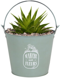 Sunnydays Plantenpot/bloempot emmer voor buiten - zink - jadegroen - D24 x H19 cm
