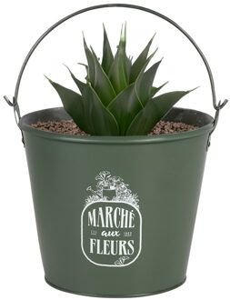 Sunnydays Plantenpot/bloempot emmer voor buiten - zink - legergroen - D24 x H19 cm