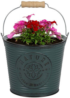 Sunnydays Plantenpot/bloempot emmer voor buiten - zink - petrolblauw - D17 x H14 cm