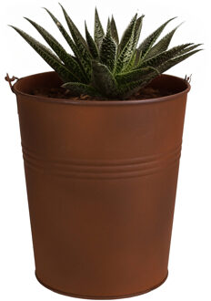 Sunnydays Plantenpot/bloempot emmer voor buiten - zink - roestbruin - D13 x H14 cm