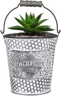 Sunnydays Plantenpot/bloempot emmer voor buiten - zink - zilver - D12.5 x H13 cm