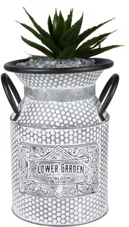 Sunnydays Plantenpot/bloempot melkbus voor buiten - zink - zilver - D18 x H26 cm
