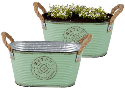 Sunnydays Plantenpot/bloempot teil voor buiten - 2x - zink - jadegroen - L24 x D14 x H12 cm