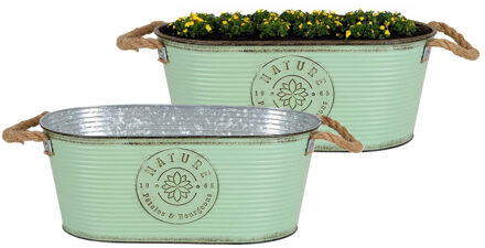 Sunnydays Plantenpot/bloempot teil voor buiten - 2x - zink - jadegroen - L35 x D19 x H14 cm