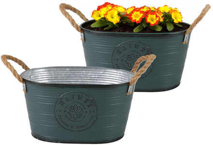 Sunnydays Plantenpot/bloempot teil voor buiten - 2x - zink - petrolblauw - L29 x D18 x H15 cm