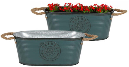 Sunnydays Plantenpot/bloempot teil voor buiten - 2x - zink - petrolblauw - L35 x D19 x H14 cm