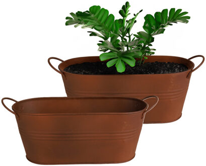 Sunnydays Plantenpot/bloempot teil voor buiten - 2x - zink - roestbruin - L34 x D12 x H13.5 cm