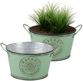 Sunnydays Plantenpot/bloempot teil voor buiten - 2x - zink - rond - jadegroen - D22 x H12 cm