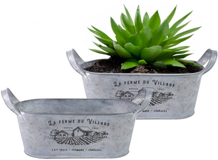 Sunnydays Plantenpot/bloempot teil voor buiten - 2x - zink - zilver - L31 x D12 x H13 cm