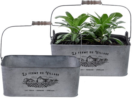 Sunnydays Plantenpot/bloempot teil voor buiten - 2x - zink - zilver - L37 x D24 x H14 cm