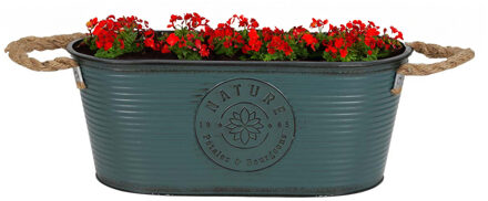 Sunnydays Plantenpot/bloempot teil voor buiten - zink - petrolblauw - L35 x D19 x H14 cm