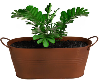 Sunnydays Plantenpot/bloempot teil voor buiten - zink - roestbruin - L34 x D12 x H13.5 cm