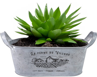 Sunnydays Plantenpot/bloempot teil voor buiten - zink - zilver - L31 x D12 x H13 cm