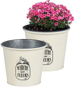 Sunnydays Plantenpot/bloempot voor buiten - 2x - zink - ivoorwit - D19 x H16 cm