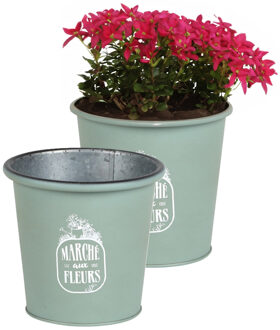 Sunnydays Plantenpot/bloempot voor buiten - 2x - zink - jadegroen - D14 x H13 cm