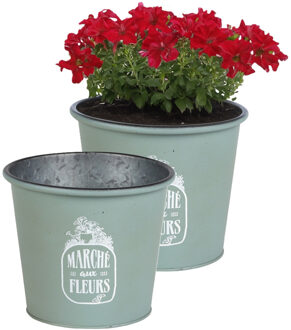 Sunnydays Plantenpot/bloempot voor buiten - 2x - zink - jadegroen - D19 x H16 cm