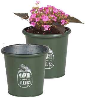 Sunnydays Plantenpot/bloempot voor buiten - 2x - zink - legergroen - D14 x H13 cm