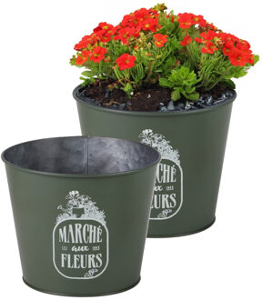 Sunnydays Plantenpot/bloempot voor buiten - 2x - zink - legergroen - D17 x H14 cm