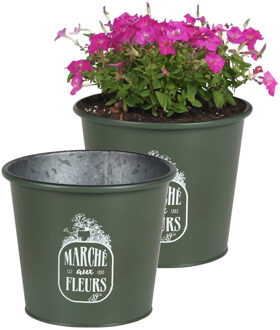 Sunnydays Plantenpot/bloempot voor buiten - 2x - zink - legergroen - D19 x H16 cm