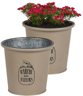 Sunnydays Plantenpot/bloempot voor buiten - 2x - zink - taupe - D14 x H13 cm