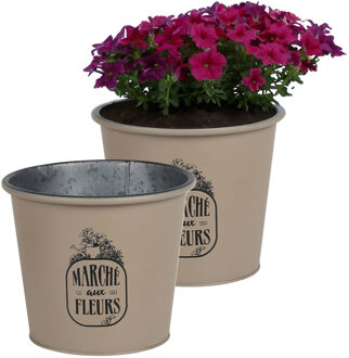 Sunnydays Plantenpot/bloempot voor buiten - 2x - zink - taupe - D19 x H16 cm