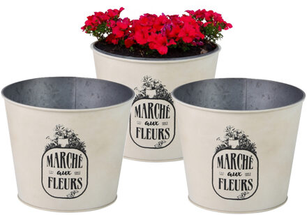 Sunnydays Plantenpot/bloempot voor buiten - 3x - zink - ivoorwit - D17 x H14 cm