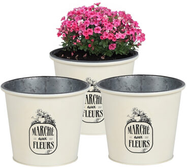 Sunnydays Plantenpot/bloempot voor buiten - 3x - zink - ivoorwit - D19 x H16 cm
