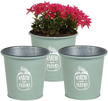 Sunnydays Plantenpot/bloempot voor buiten - 3x - zink - jadegroen - D14 x H13 cm